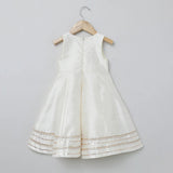 Baby Pink & White Raw Silk Dress with Embroidered Organza Jacket for Girls - BYB PREMIUM