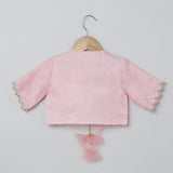 Baby Pink & White Raw Silk Dress with Embroidered Organza Jacket for Girls - BYB PREMIUM