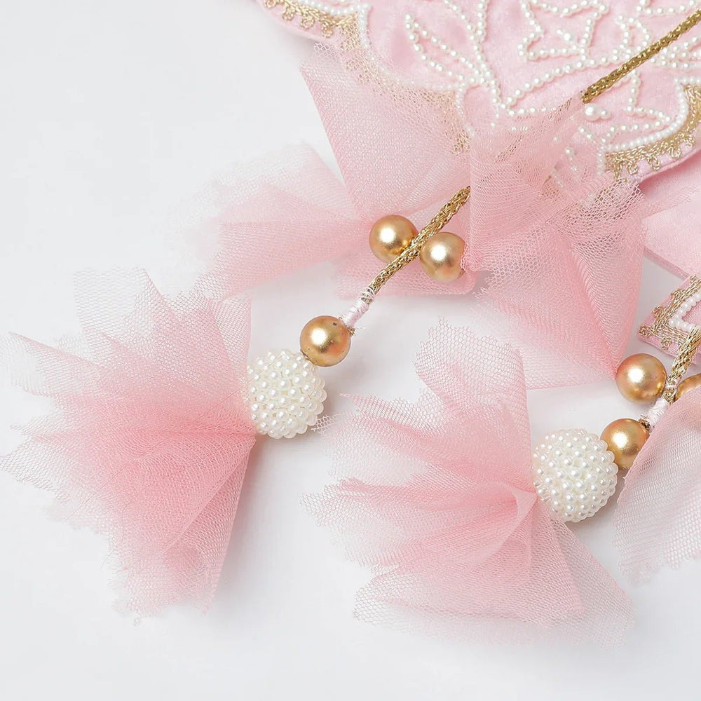 Baby Pink & White Raw Silk Dress with Embroidered Organza Jacket for Girls - BYB PREMIUM