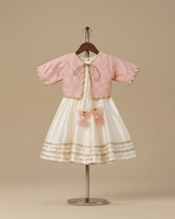 Baby Pink & White Raw Silk Dress with Embroidered Organza Jacket for Girls - BYB PREMIUM