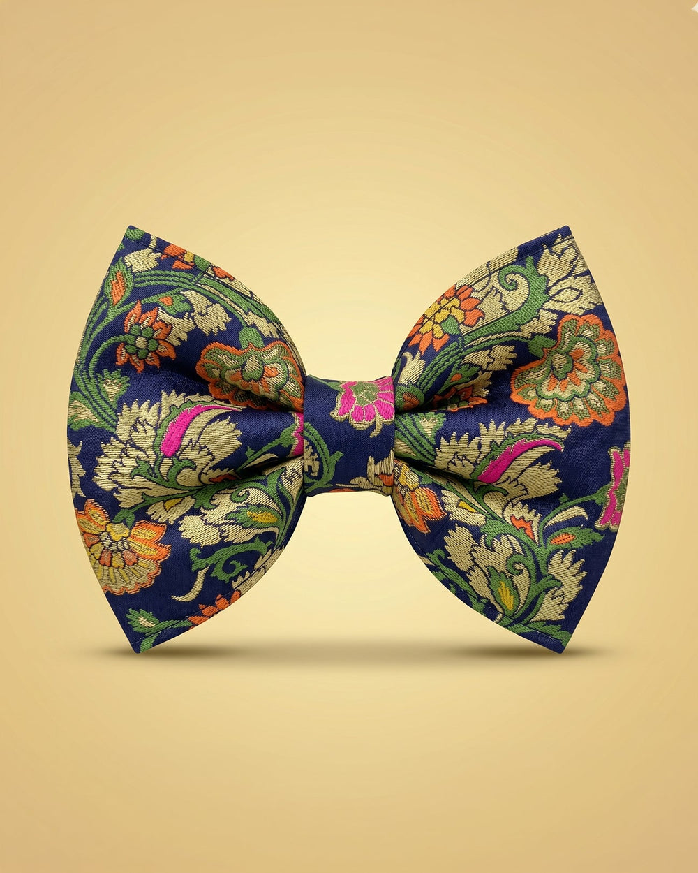Banarasi Jacquard Bow Tie for Dogs – Designer Floral Pet Accessory - BYB PREMIUM