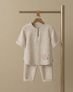 Load image into Gallery viewer, Beige Embroidered Pure Linen Coord Set for Boys - BYB PREMIUM
