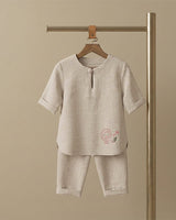 Beige Embroidered Pure Linen Coord Set for Boys - BYB PREMIUM