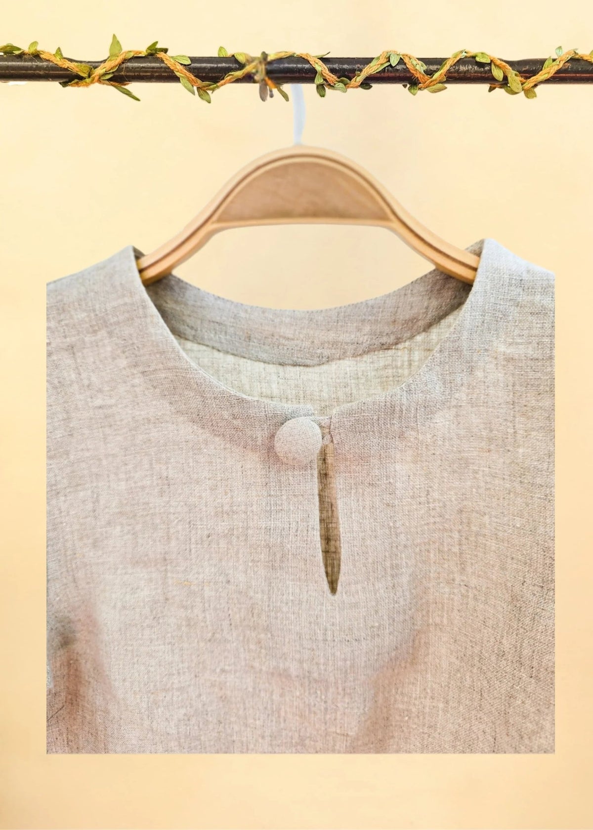 Beige embroidered pure linen cord set   byb premium