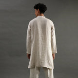 Beige Linen Embroidered Kurta Set with Cotton Pyjama - BYB PREMIUM