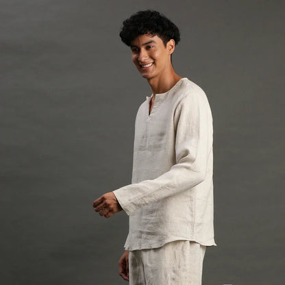 Beige Linen short Kurta for Men - BYB PREMIUM