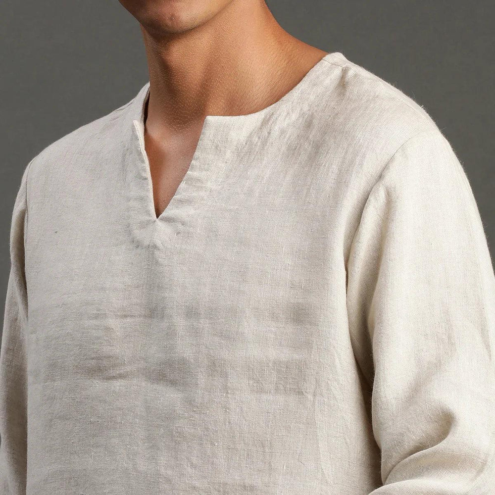 Beige Linen short Kurta for Men - BYB PREMIUM