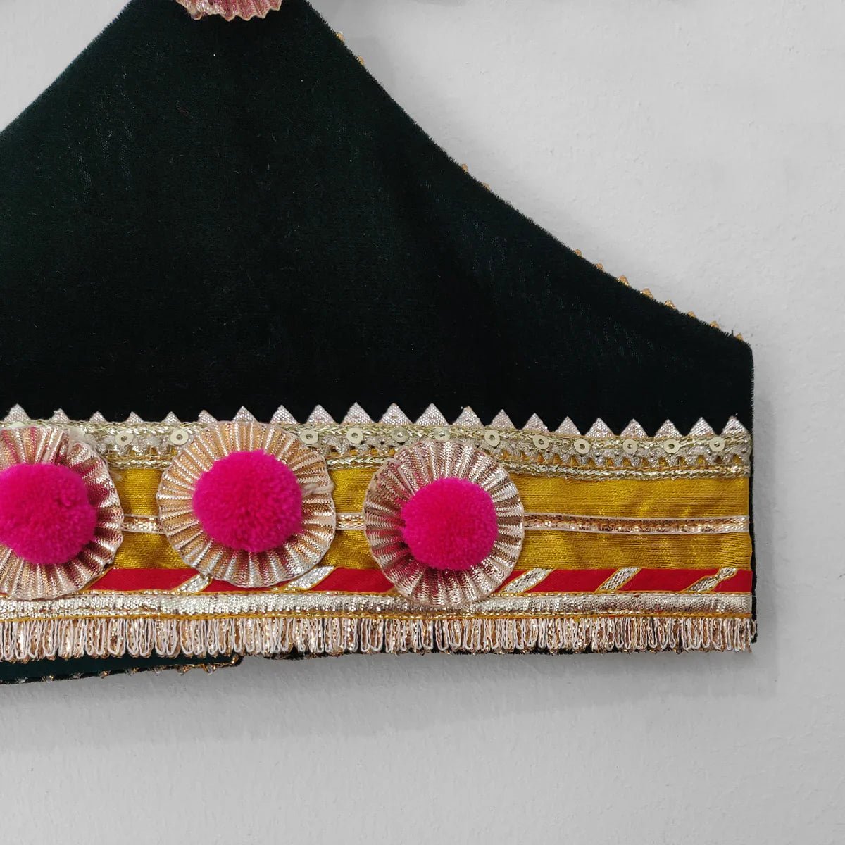 Black velvet top with patola print lehenga   byb premium