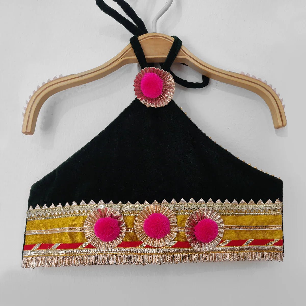 Black velvet top with patola print lehenga   byb premium