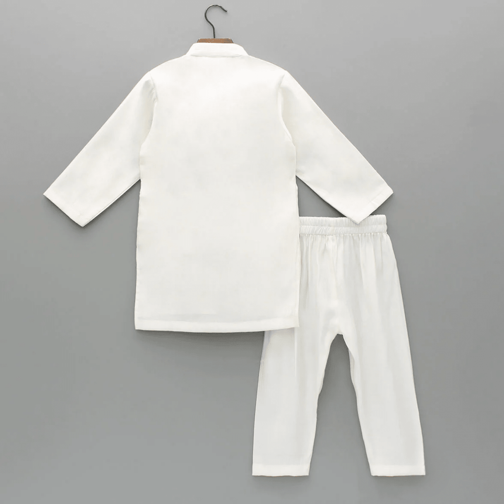 Boys Ivory Chanderi Embroidered Kurta Pajama Set for Festive & Wedding Wear - BYB PREMIUM