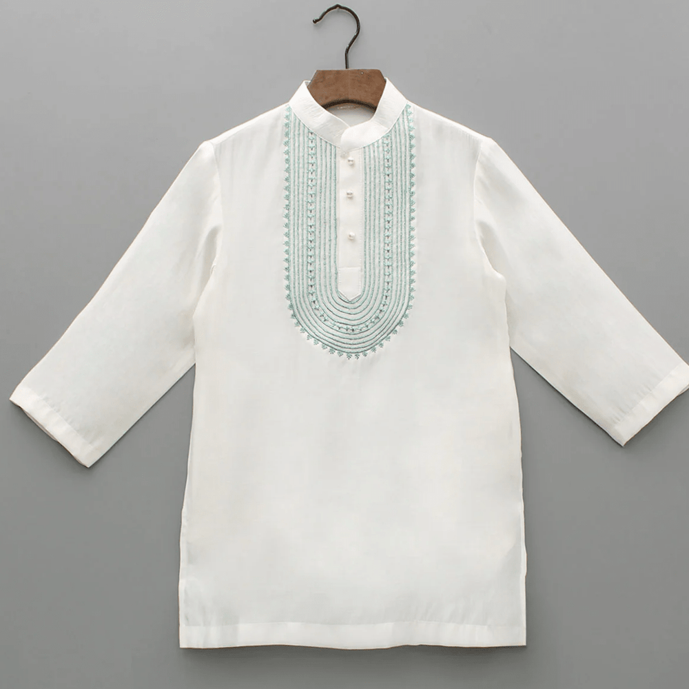 Boys Ivory Chanderi Embroidered Kurta Pajama Set for Festive & Wedding Wear - BYB PREMIUM