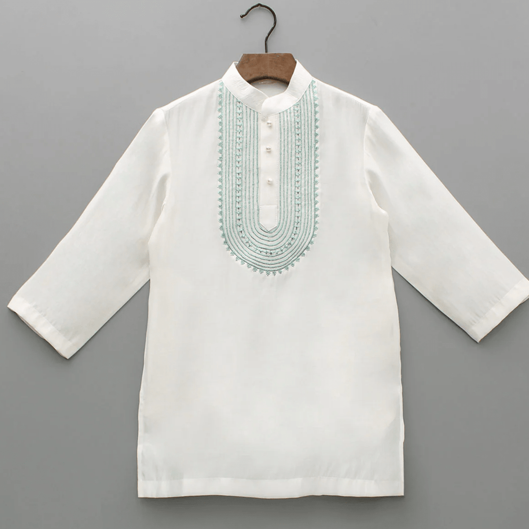 Boys Ivory Chanderi Embroidered Kurta Pajama Set for Festive & Wedding Wear - BYB PREMIUM