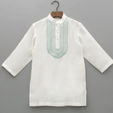 Boys Ivory Chanderi Embroidered Kurta Pajama Set for Festive & Wedding Wear - BYB PREMIUM