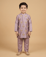 Load image into Gallery viewer, Boys Lavender Silk Kurta Pajama Set with Pearl Embroidery ‚Äì Ethnic Wear - BYB PREMIUM
