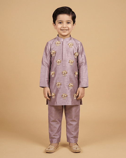 Boys Lavender Silk Kurta Pajama Set with Pearl Embroidery ‚Äì Ethnic Wear - BYB PREMIUM
