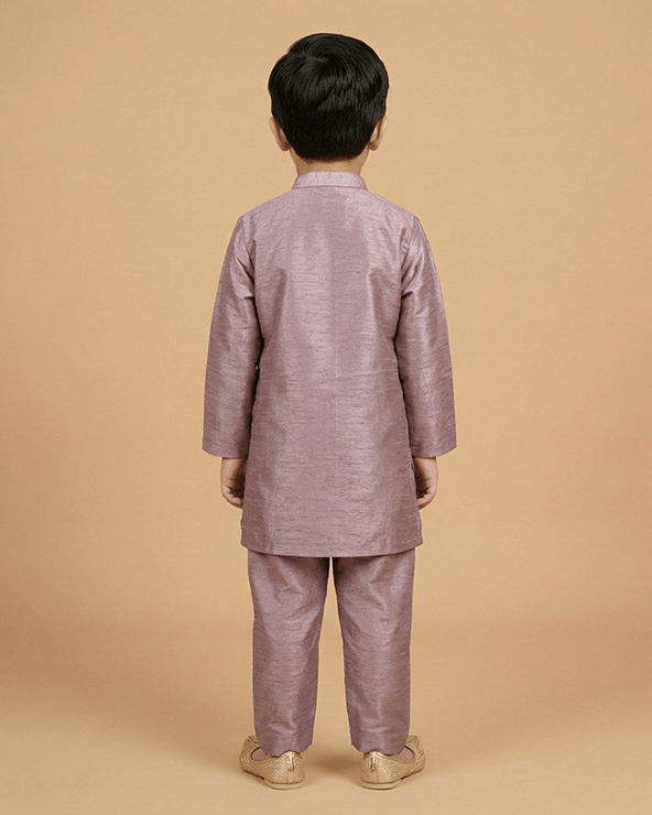 Boys Lavender Silk Kurta Pajama Set with Pearl Embroidery – Ethnic Wear - BYB PREMIUM