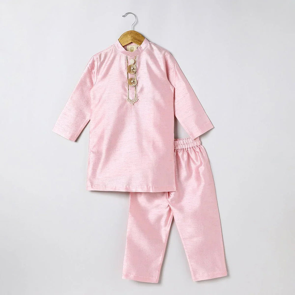 Boys Pink Kurta Pyjama with Embroidered Bandi Jacket | Festive Ethnic Set - BYB PREMIUM