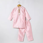 Load image into Gallery viewer, Boys Pink Kurta Pyjama with Embroidered Bandi Jacket | Festive Ethnic Set - BYB PREMIUM
