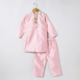 Boys Pink Kurta Pyjama with Embroidered Bandi Jacket | Festive Ethnic Set - BYB PREMIUM
