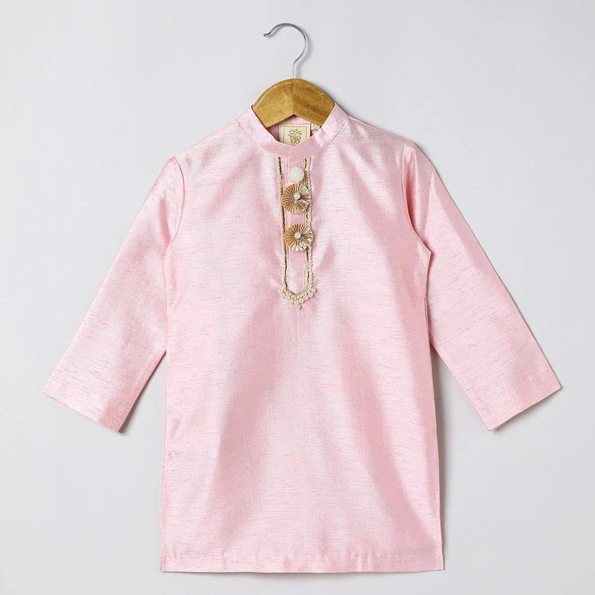 Boys pink kurta pyjama with embroidered bandi jacket | festive ethnic set   byb premium
