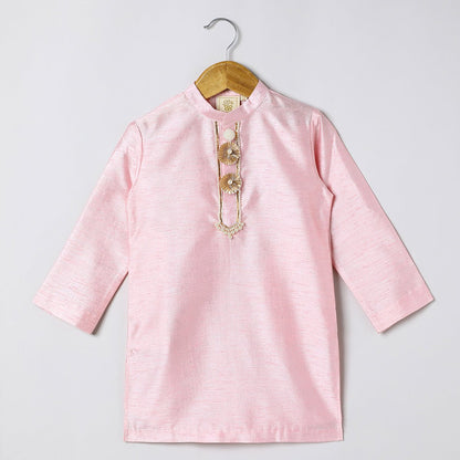 Boys Pink Kurta Pyjama with Embroidered Bandi Jacket | Festive Ethnic Set - BYB PREMIUM