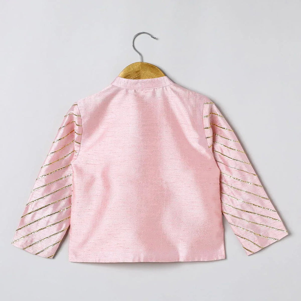 Boys Pink Kurta Pyjama with Embroidered Bandi Jacket | Festive Ethnic Set - BYB PREMIUM