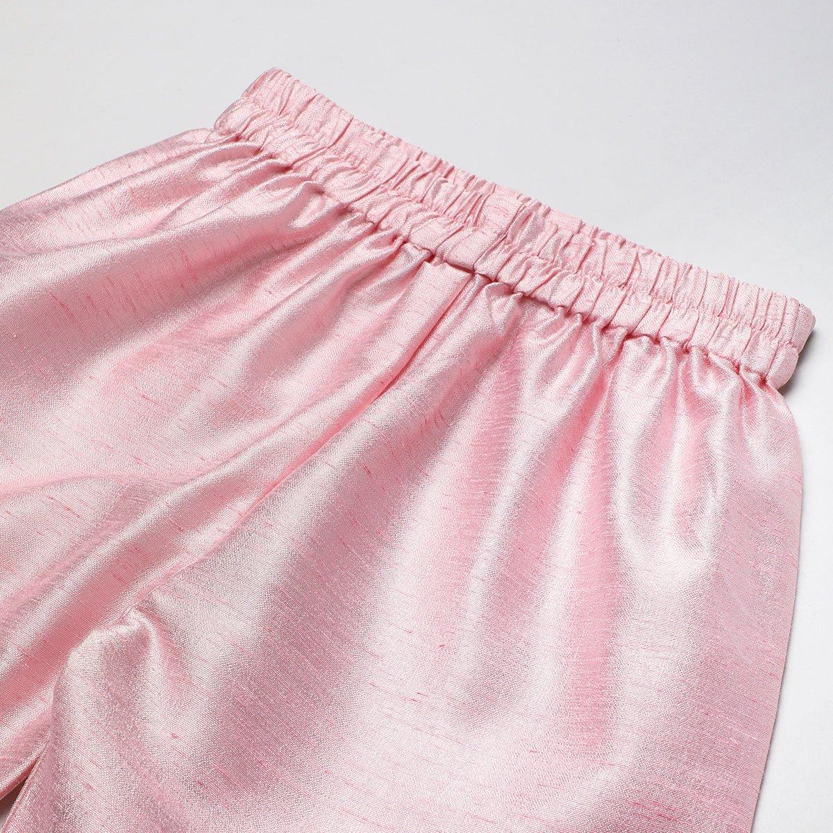 Boys pink kurta pyjama with embroidered bandi jacket | festive ethnic set   byb premium