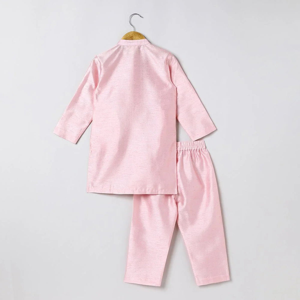 Boys Pink Kurta Pyjama with Embroidered Bandi Jacket | Festive Ethnic Set - BYB PREMIUM