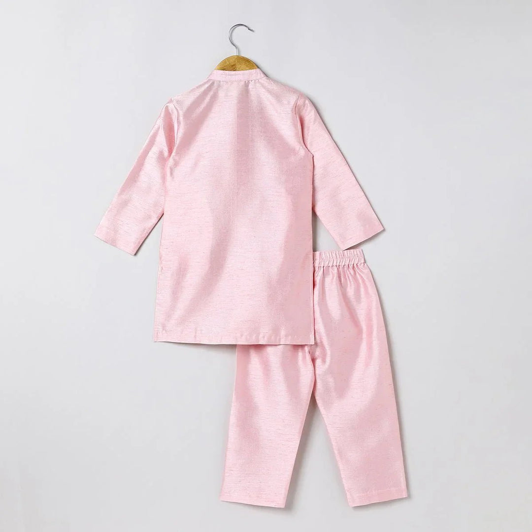 Boys Pink Kurta Pyjama with Embroidered Bandi Jacket | Festive Ethnic Set - BYB PREMIUM
