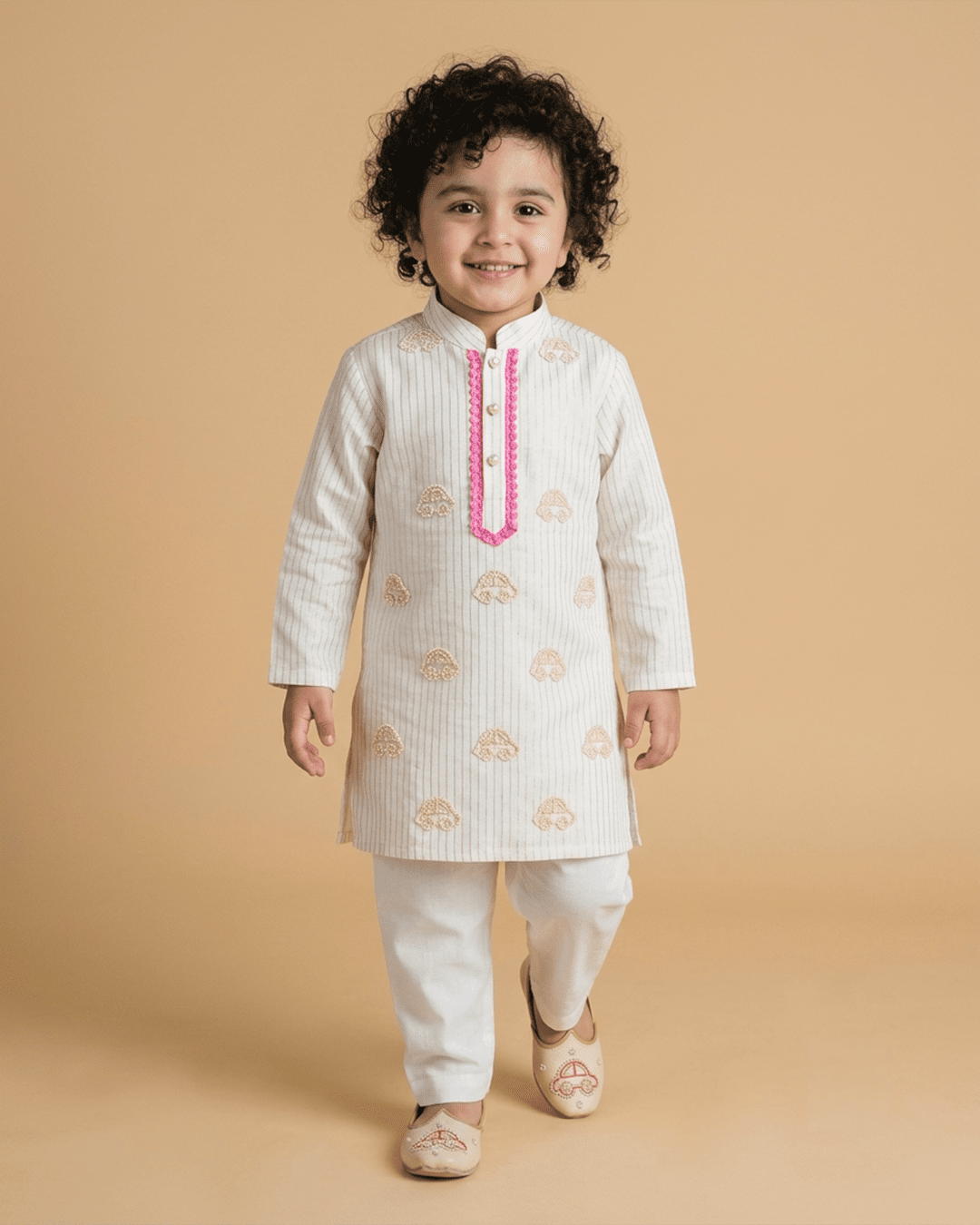 Boys Pure Cotton Embroidered Kurta Set with White Pajama - BYB PREMIUM