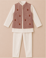 Boys Pure Cotton Kurta Set with Embroidered Gingham Nehru Jacket - BYB PREMIUM