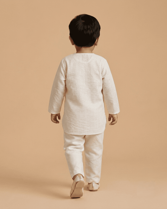Boys Pure Cotton Striped Kurta Set with Heart Embroidered Pocket - BYB PREMIUM