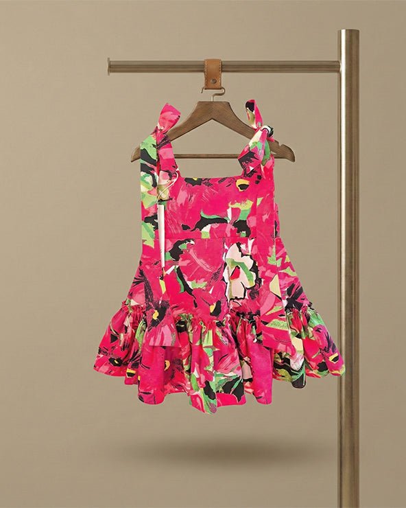 Bright Floral Print Paper Poplin Dress for Babies | Soft & Comfortable Baby Dress - BYB PREMIUM