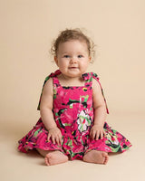 Bright Floral Print Paper Poplin Dress for Babies | Soft & Comfortable Baby Dress - BYB PREMIUM