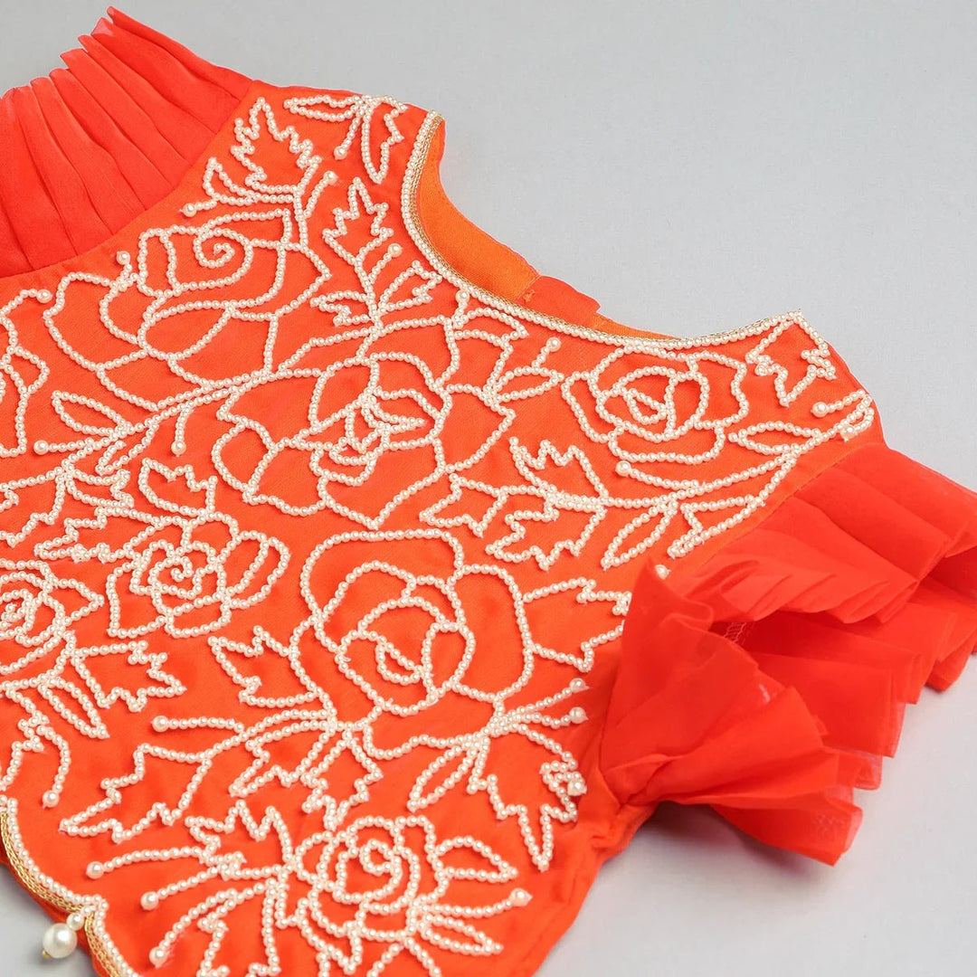 Bright Orange Organza Lehenga Set for Girls - BYB PREMIUM