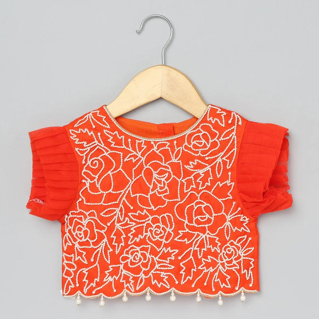 Bright Orange Organza Lehenga Set for Girls - BYB PREMIUM