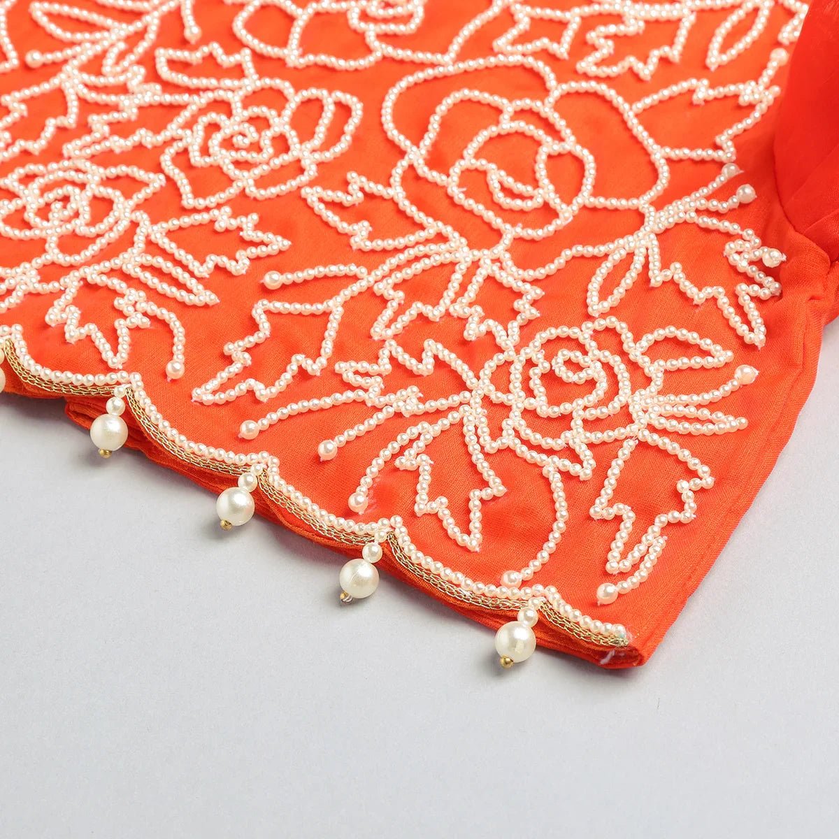 Bright orange organza lehenga set for girls   byb premium