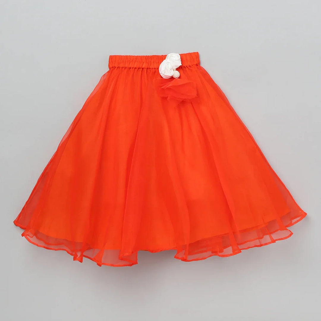 Bright Orange Organza Lehenga Set for Girls - BYB PREMIUM