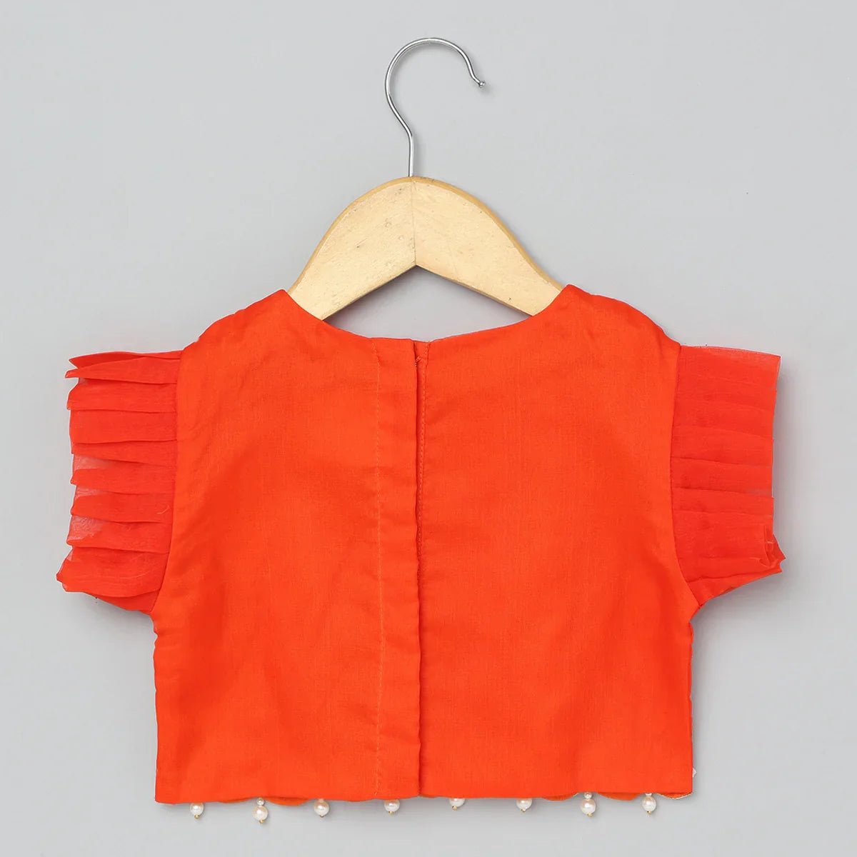 Bright orange organza lehenga set for girls   byb premium