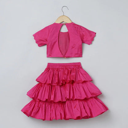 Bright Pink Bangalore Silk Top & Skirt Set - BYB PREMIUM