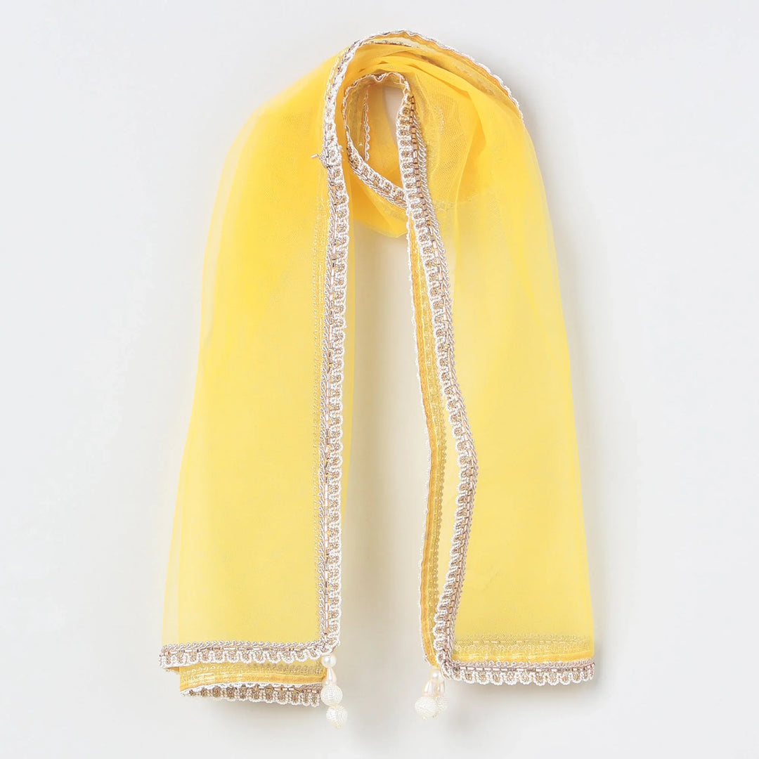 Bright Yellow chiffon hand Embroidered Lehenga Set for Girls - BYB PREMIUM