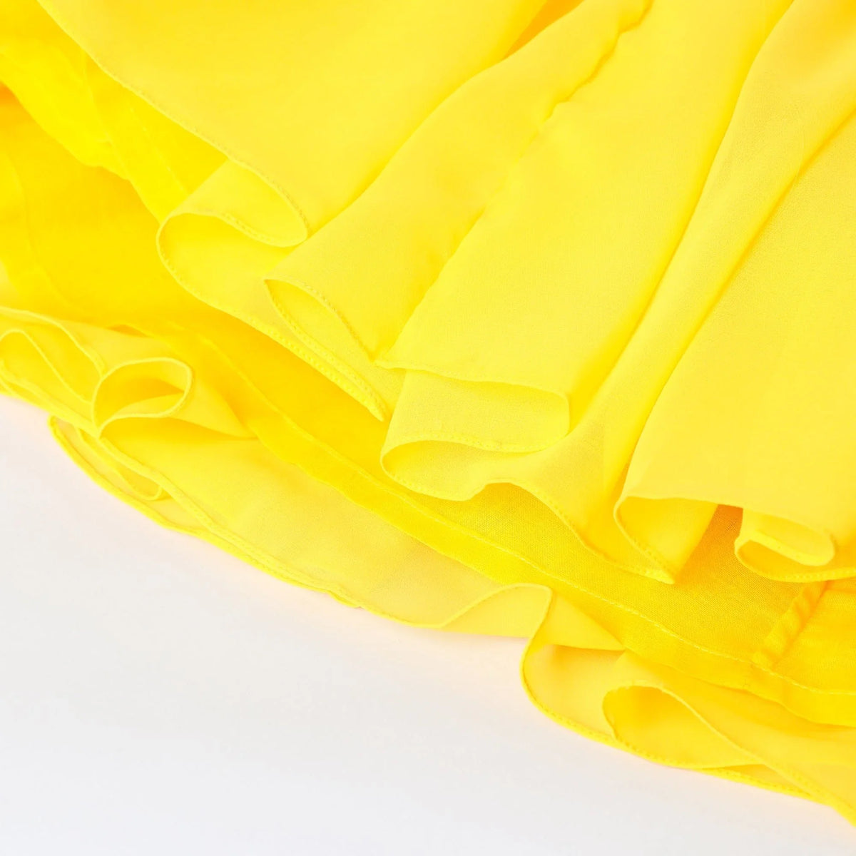 Bright yellow chiffon hand embroidered lehenga set for girls   byb premium