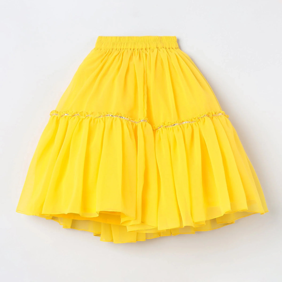 Bright yellow chiffon hand embroidered lehenga set for girls   byb premium