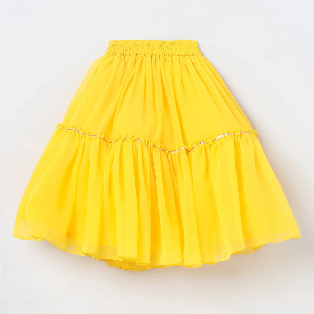 Bright Yellow chiffon hand Embroidered Lehenga Set for Girls - BYB PREMIUM