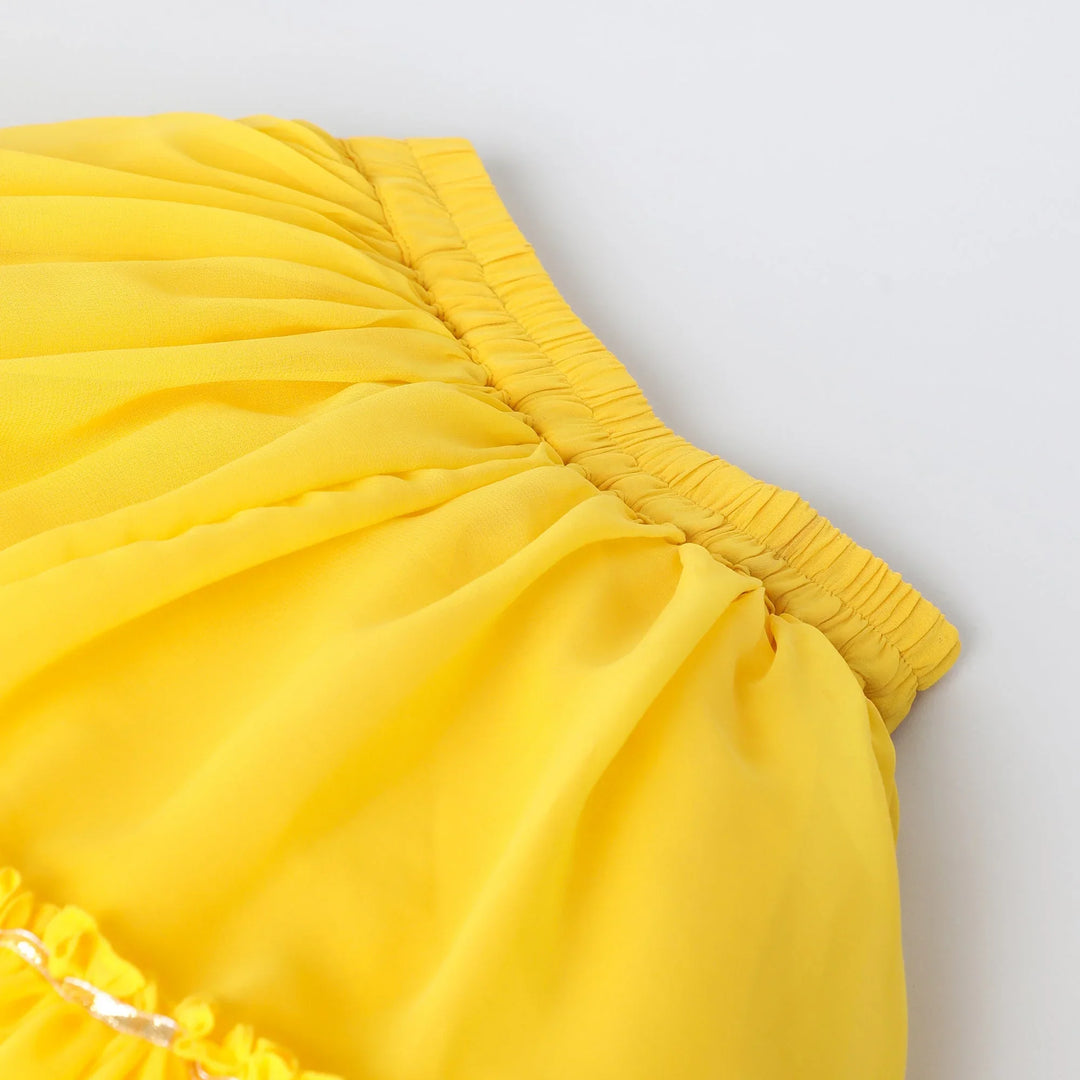 Bright Yellow chiffon hand Embroidered Lehenga Set for Girls - BYB PREMIUM