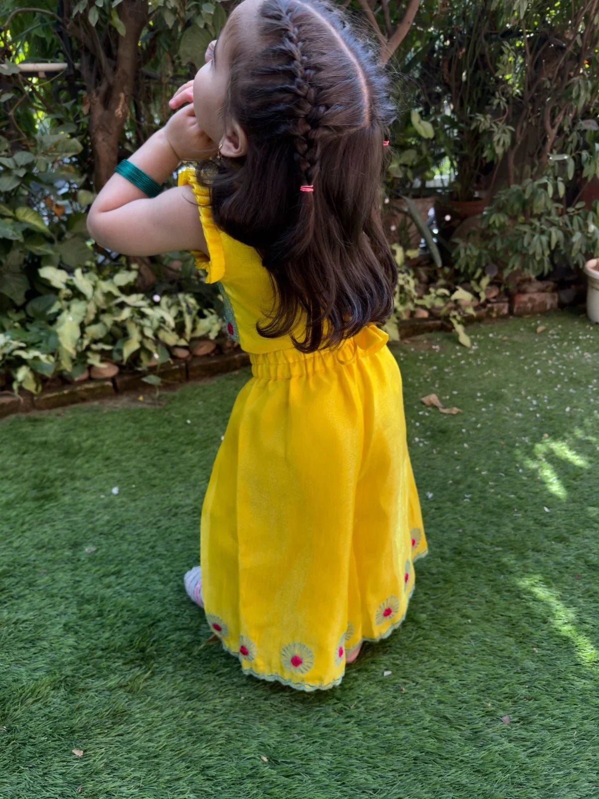 Bright yellow col embroidered cord set with satin finish tissue fabric. - BYB PREMIUM