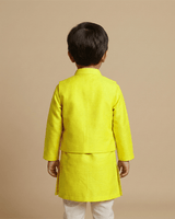 Bright Yellow Tissue Fabric Kurta Pyjama Set for Boys with Embroidered Bandi - BYB PREMIUM