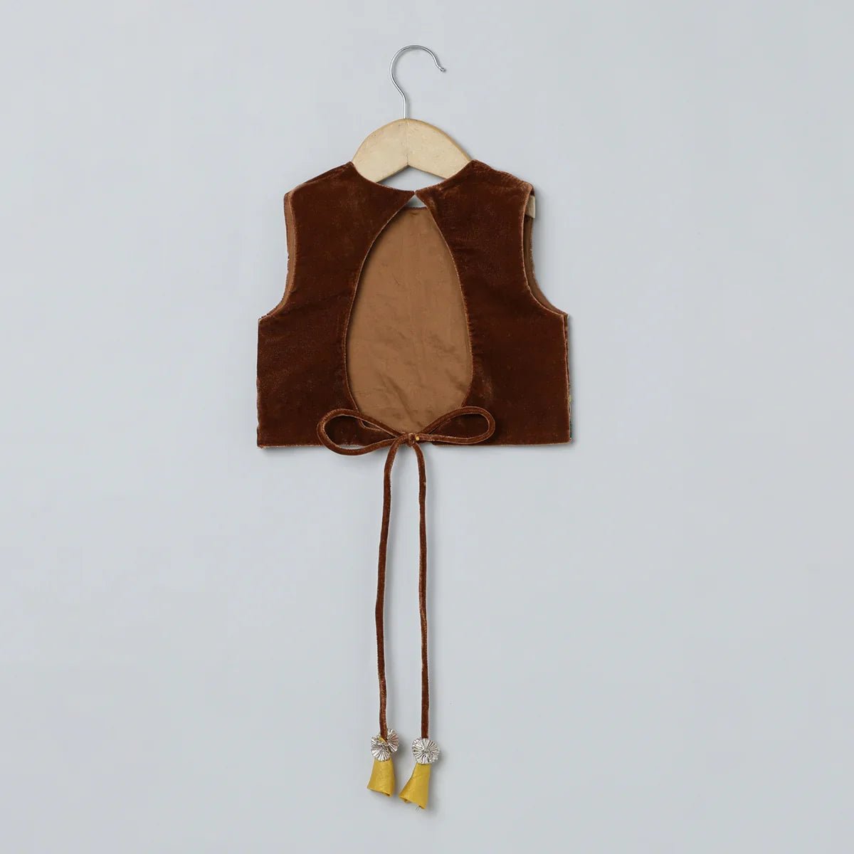 Brown velvet top & mustard yellow silk skirt set   byb premium