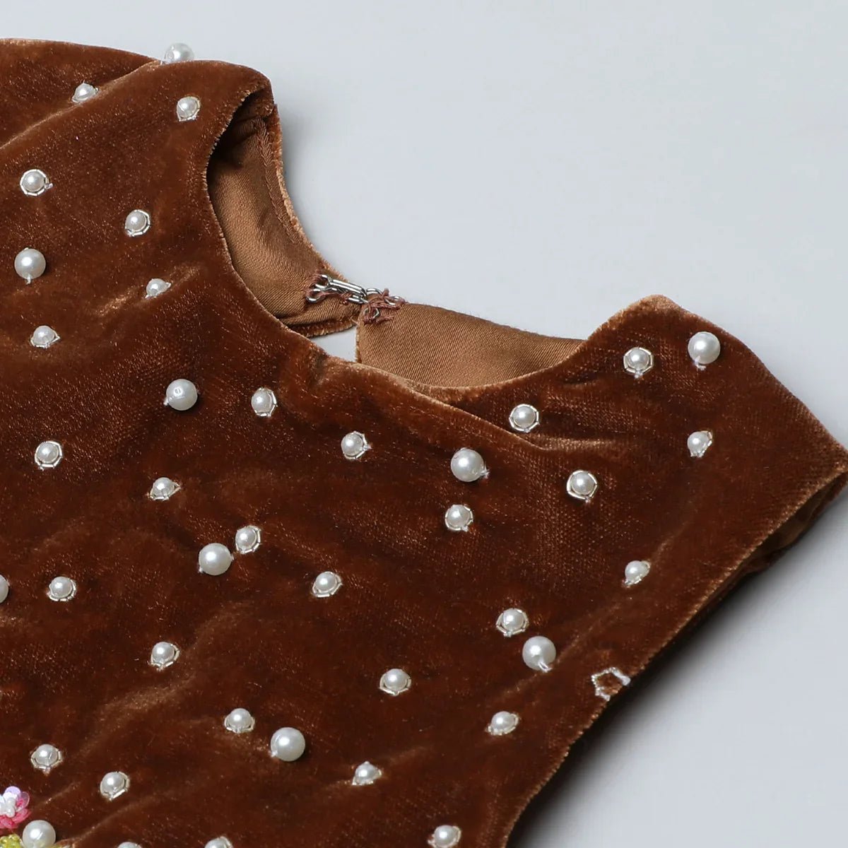 Brown velvet top & mustard yellow silk skirt set   byb premium