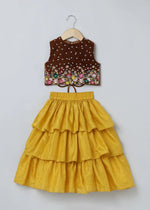 Load image into Gallery viewer, Brown Velvet Top &amp; Mustard Yellow Silk Skirt Set - BYB PREMIUM
